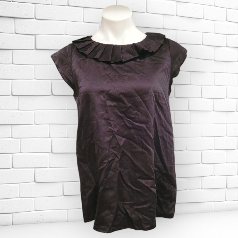 Club Monaco Women's Medium Black Ruffle Collar Blouse
